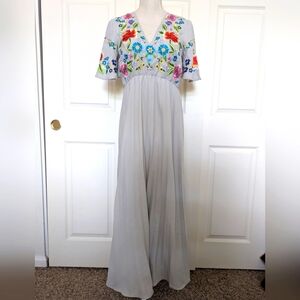 Asos Embroidered Pleated Maxi Dress